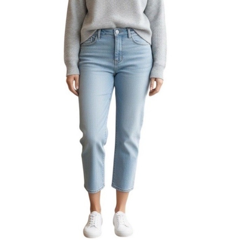 NYDJ Karen Capri Jeans Womens 12 Light Blue Lift‎ Tuck Straight Leg Cropped